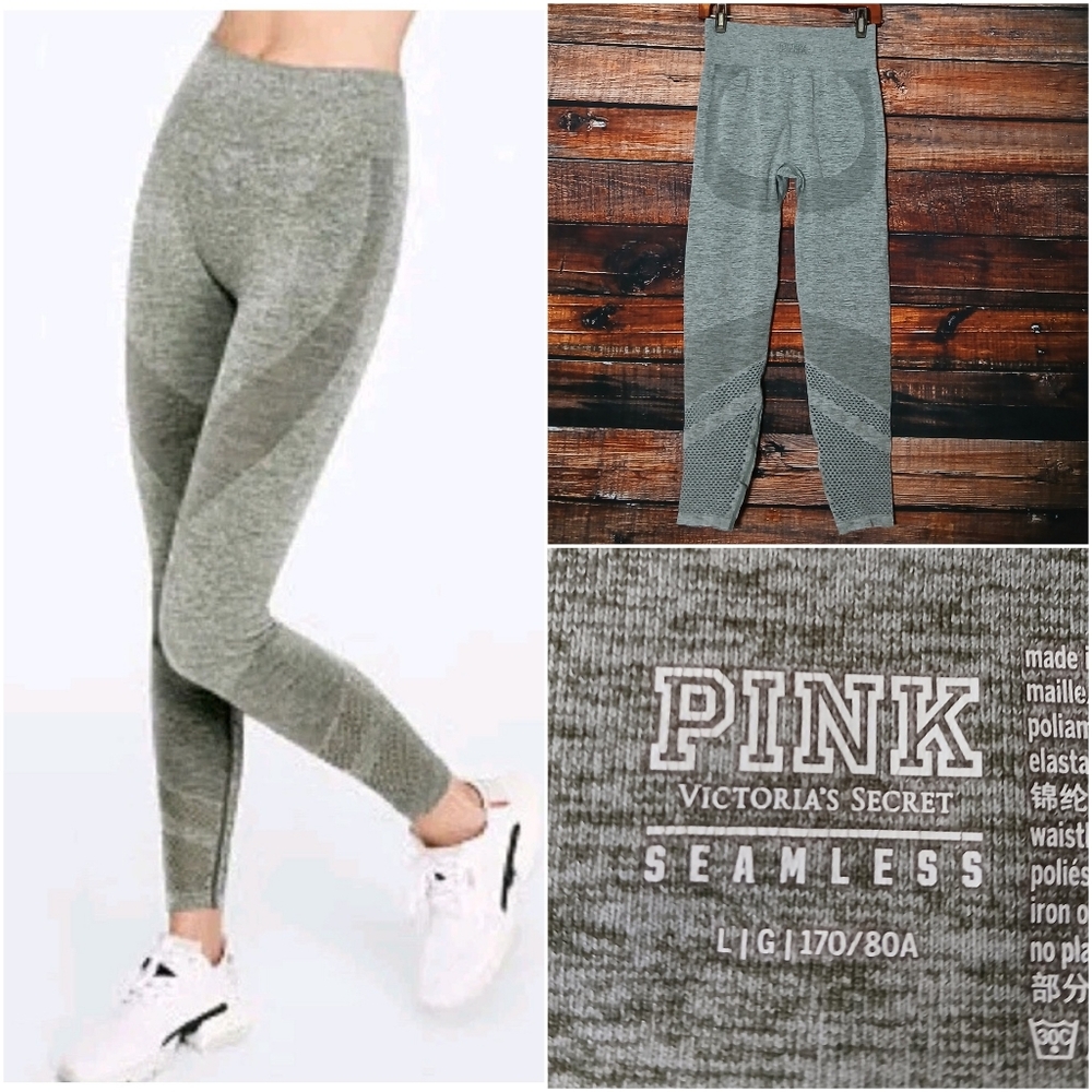 Victoria's Secret PINK Pants L Green Lattice Leggings Yoga Stretch